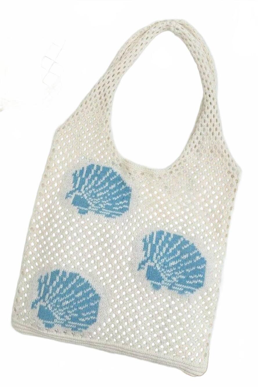 NEW 1ST ALLIE women's ocean theme crochet tote beach bag in seashell